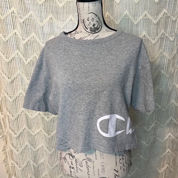 Champion Womens Medium Grey Cropped Side Logo Athletic Dorm School Spring Tee - Picture 1 of 10